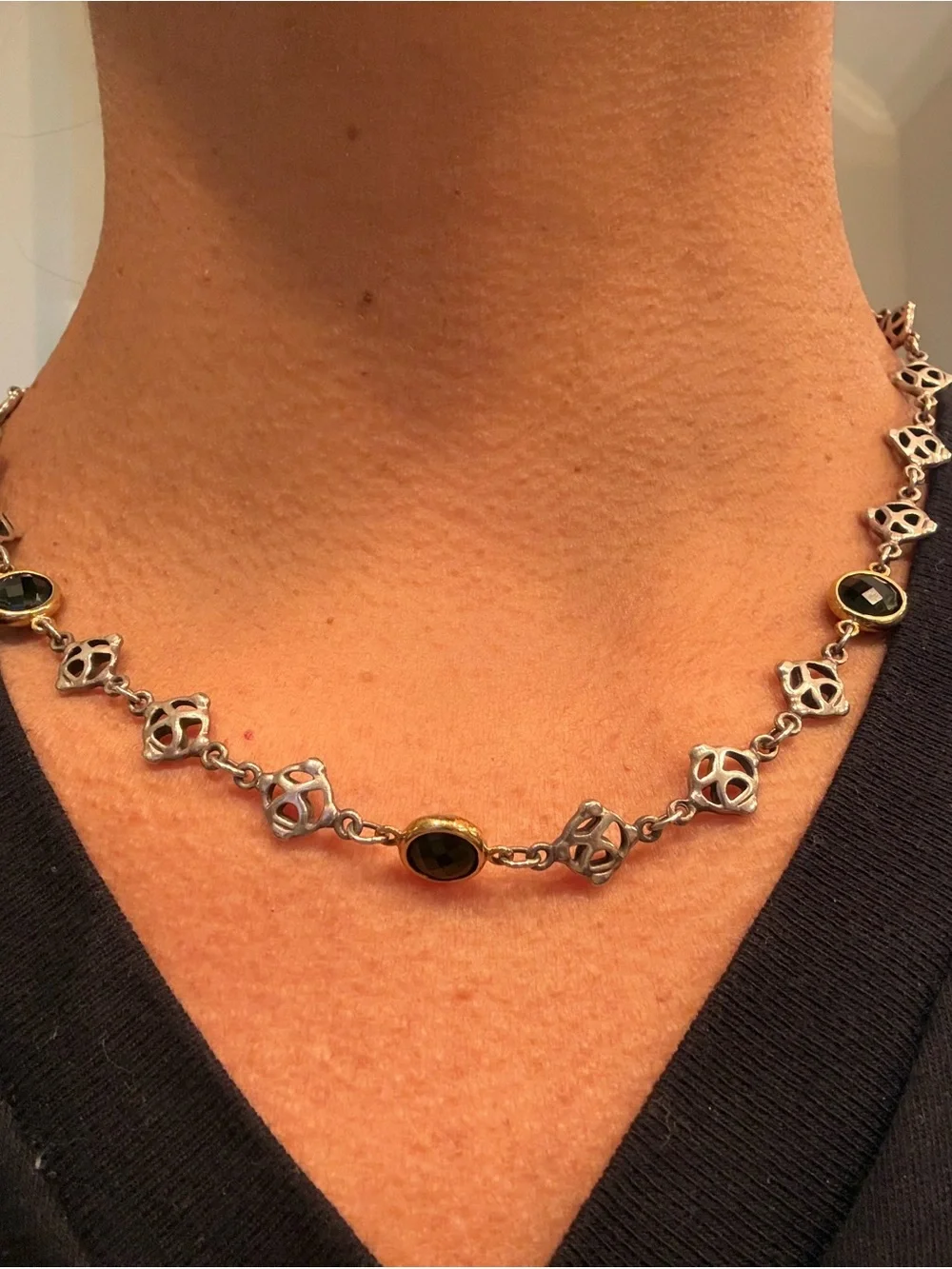 David Yurman Onyx logo necklace 18 karat gold
